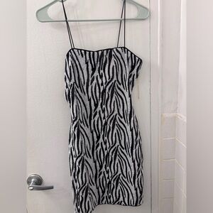 Skinny Strap Zebra Print Mini Dress in Black and White